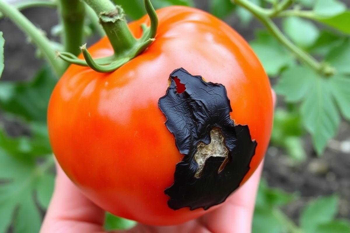 Tomato with a sunken black leathery patch on the bottom