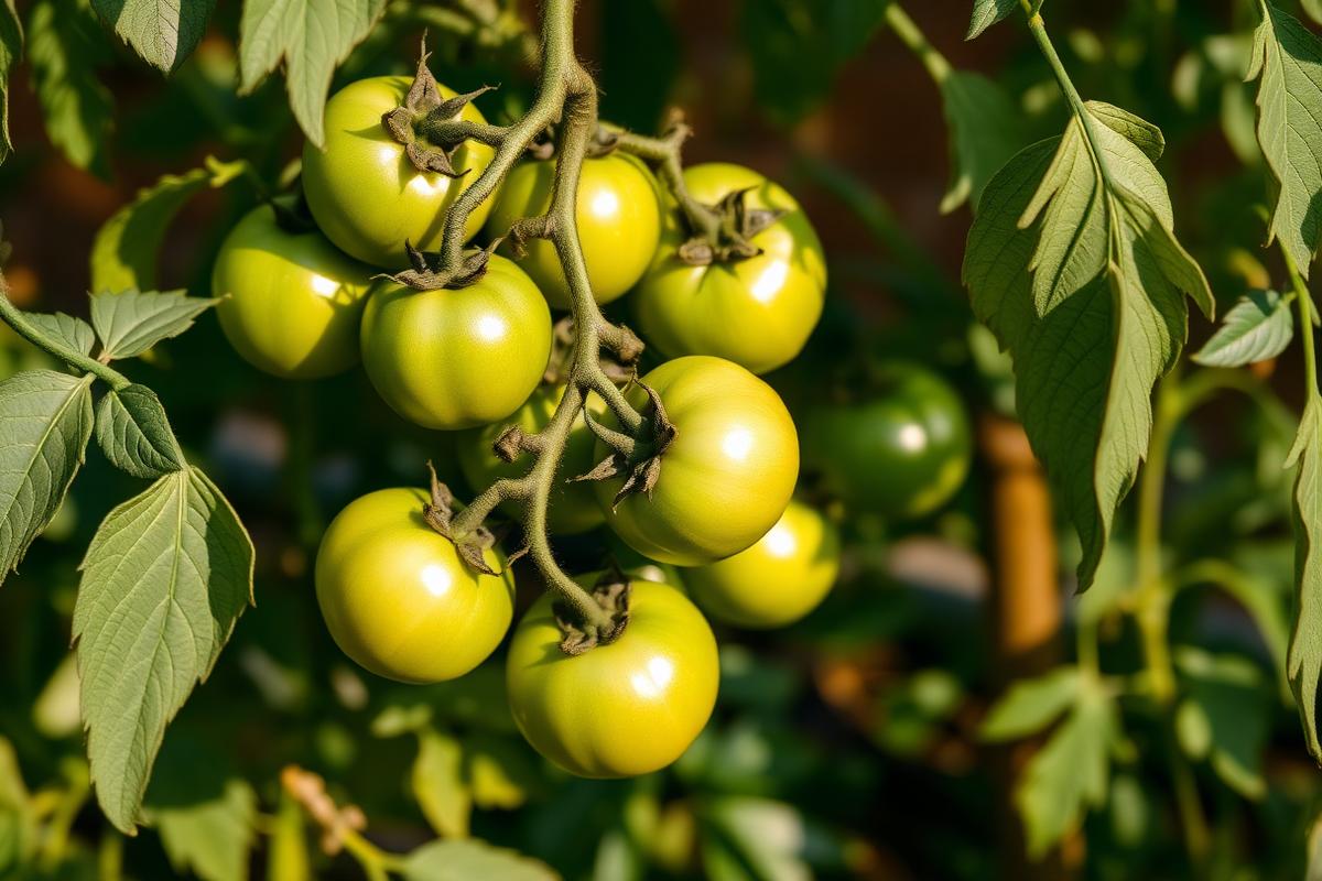 Cluster of full-sized green tomatoes refusing to ripen