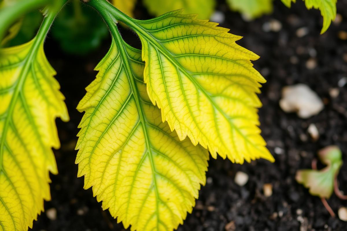 Lower tomato leaves turning yellow between the veins