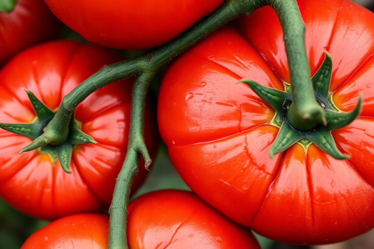 Ripening tomatoes with split and cracked skins after rain
